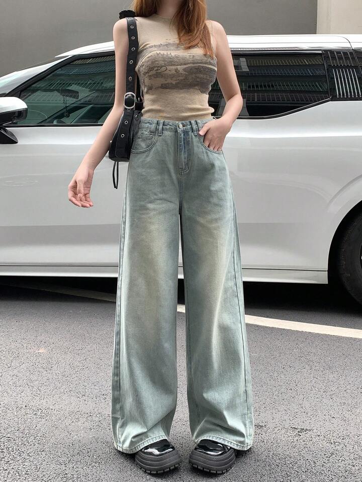 90s Cool Blue Tinted Highwaist Super Wide Leg Jeans