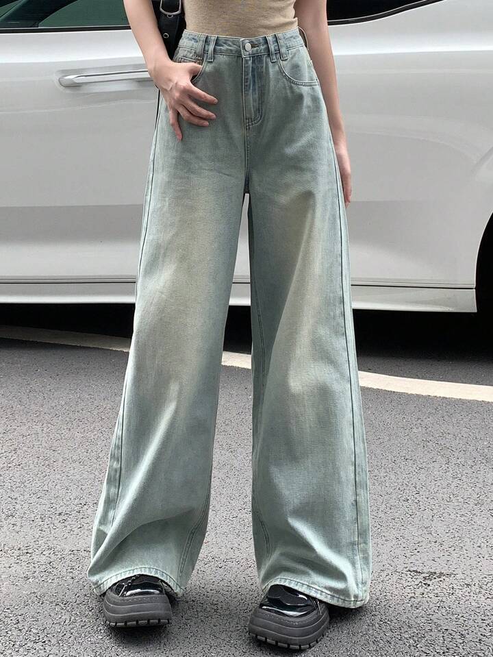 90s Cool Blue Tinted Highwaist Super Wide Leg Jeans