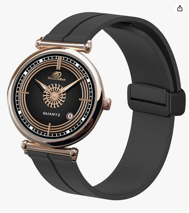 Elite Men's Green Dial Date Display Analog Watch – Black Silicone Strap