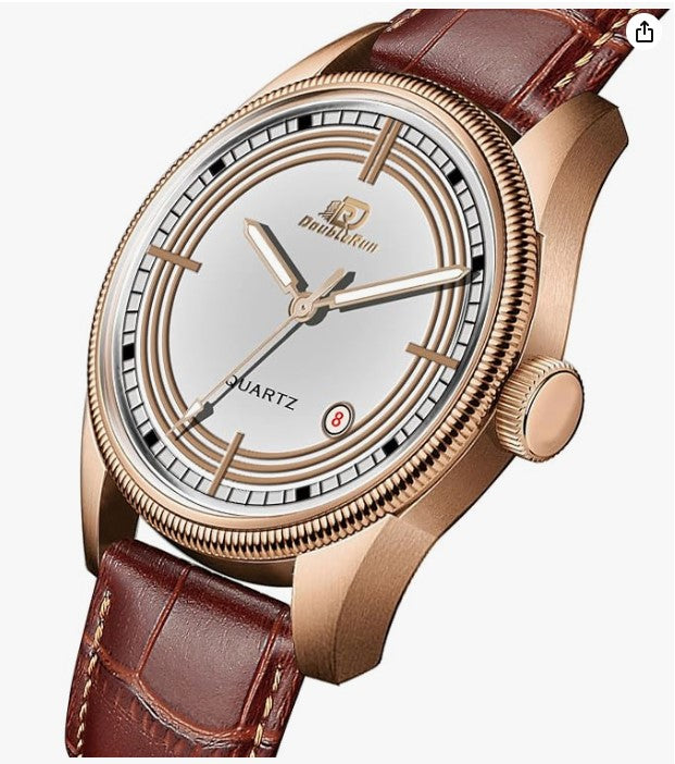 Elite Men's White Dial Date Display Analog Watch – Brown Leather Strap