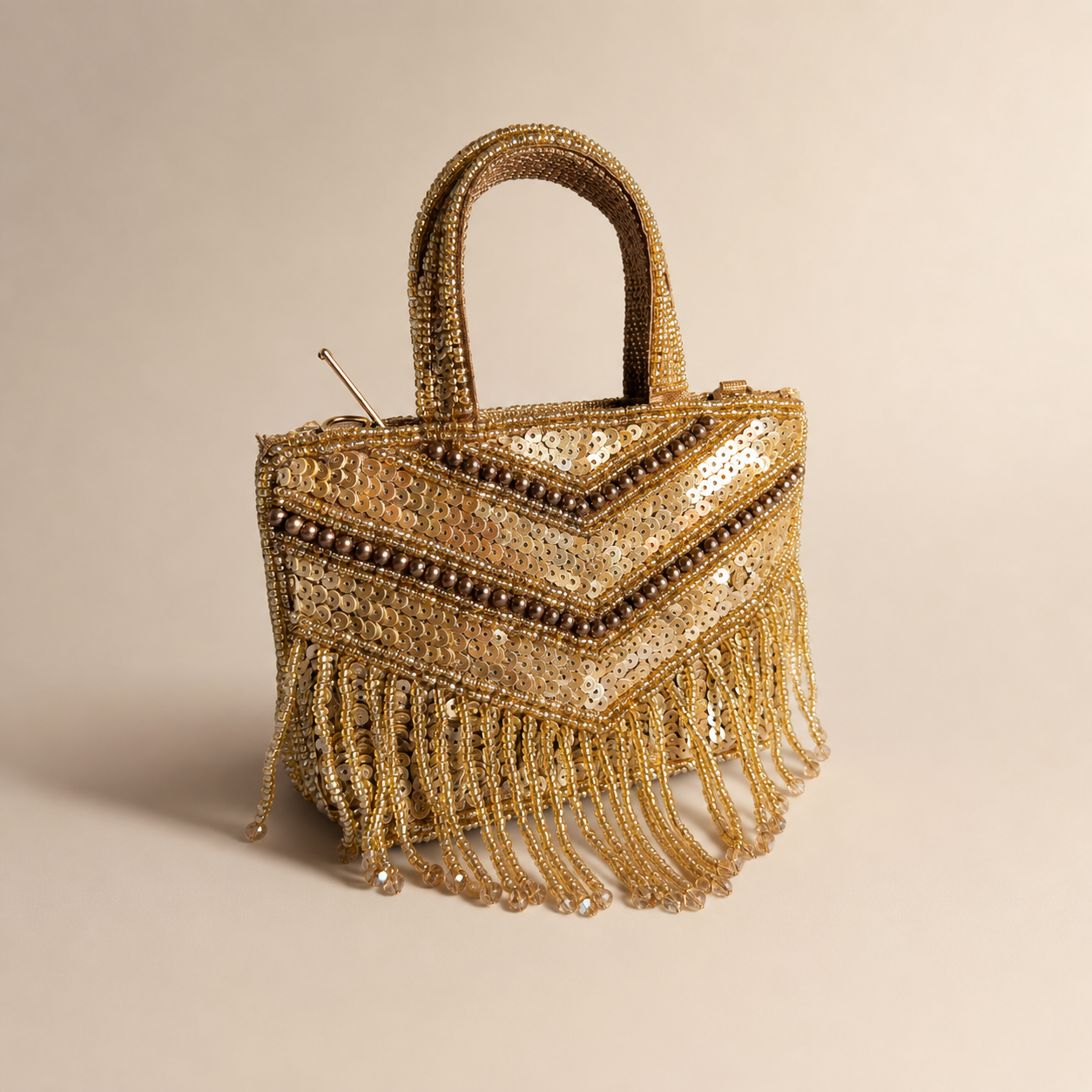 Golden Sequin Fringe Mini Party Handbag