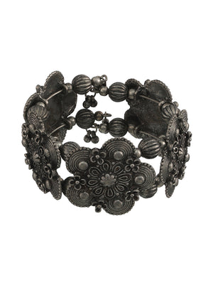 Women Silver-Toned Oxidised Bangle-Style Bracelet - Jazzandsizzle