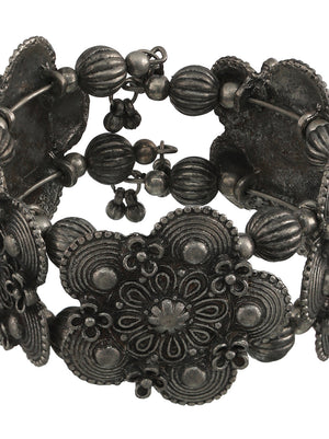 Women Silver-Toned Oxidised Bangle-Style Bracelet - Jazzandsizzle