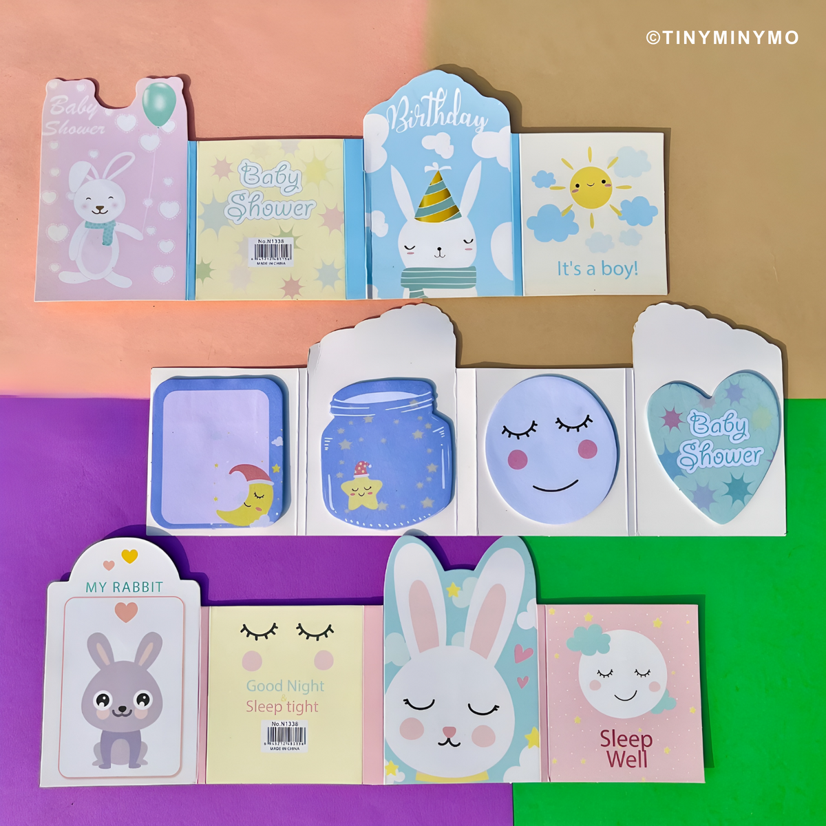 Baby Shower Bunny Foldable Sticky Notes - Tinyminymo