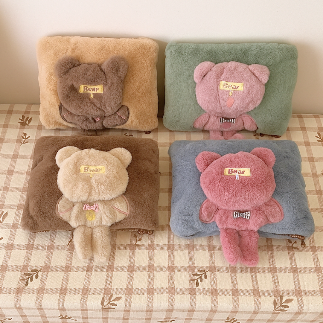 All Colors of Bear Electric Furr Hot Water Bag on a Checkered Surface - Tinyminymo