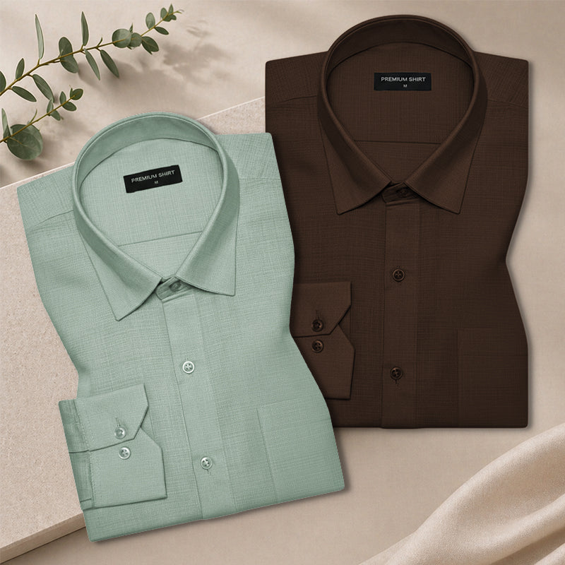Pack of 2 Brown & Sage Textured Linen Shirt For Men