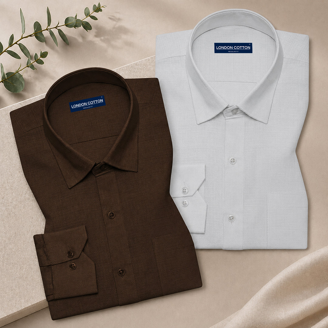 Pack of 2 Textured Linen Shirts (Brown & Silver)