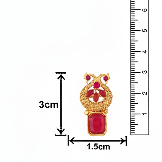 Jazz And Sizzle Gold-Plated Ruby Red Stone Studded- Peacock Necklace Set