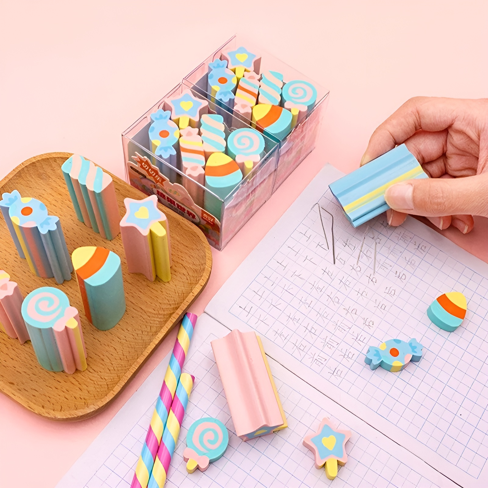 Candy Long Eraser Set
