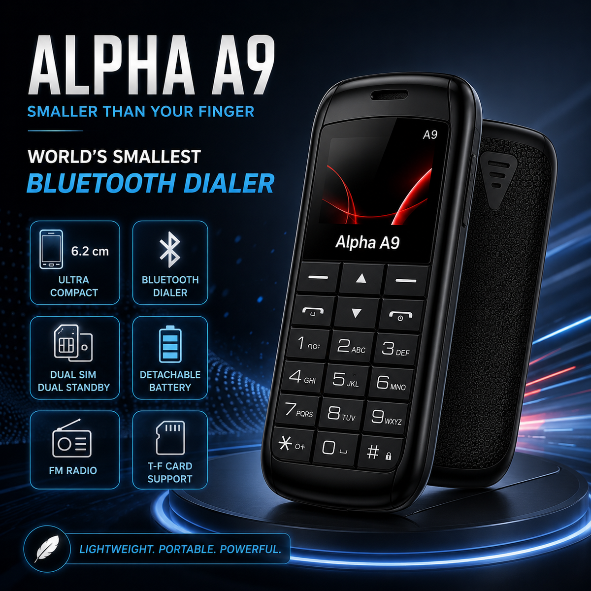 LVIX Alpha A9 Mini Keypad Mobile Phone β Ultra Compact Design, Dual SIM, FM & Long-Lasting Battery