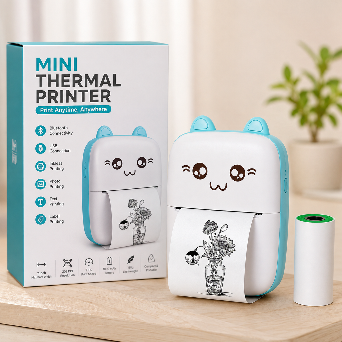 Mini Bluetooth Thermal Printer – Portable Inkless Label, Photo & Text Printer