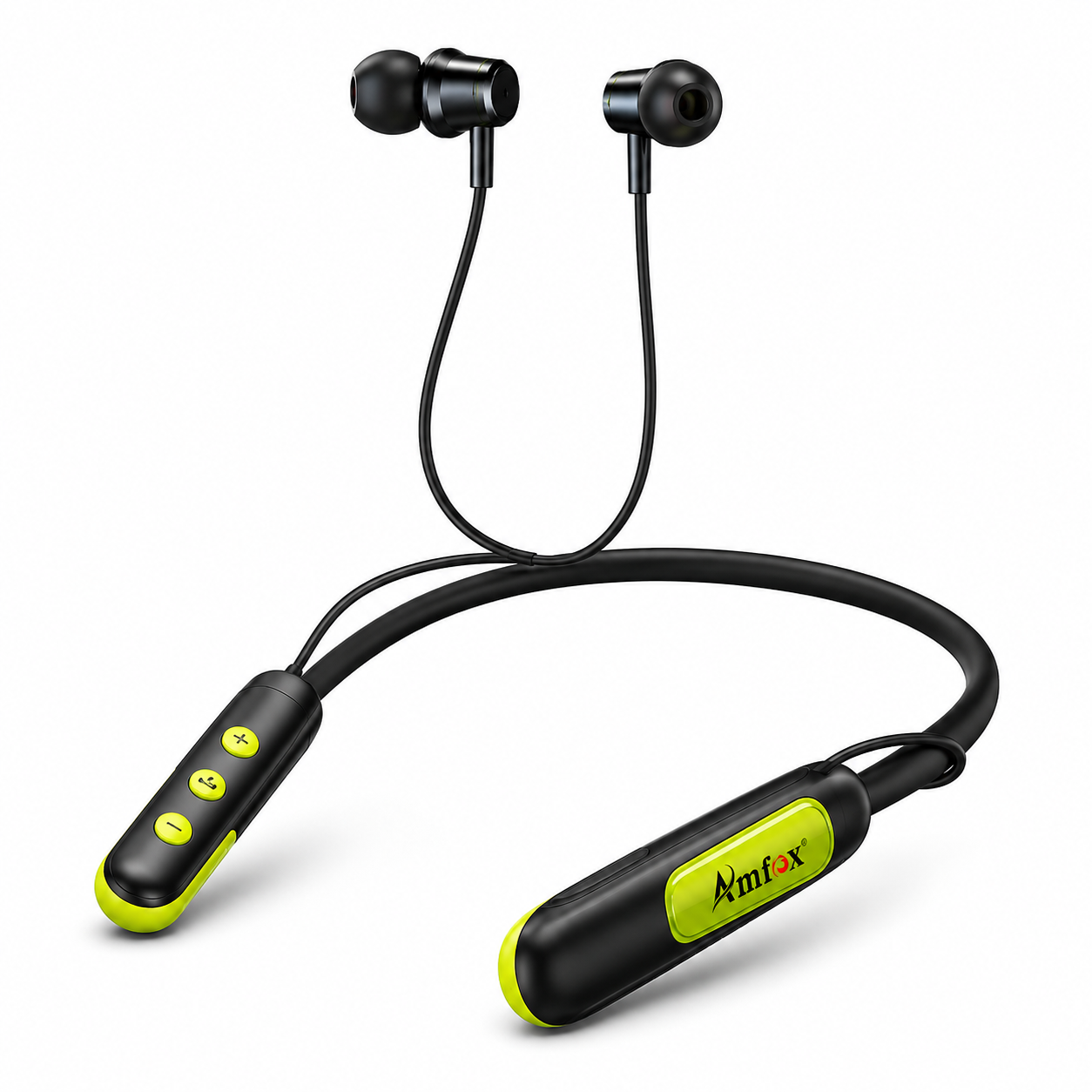 Amfox Harmony NB-106 Wireless Bluetooth Neckband Earphones | Bluetooth 5.3 | 150H Playtime | Magnetic Power On/Off | Deep Bass | Built-in Mic | Sports Neckband | Black