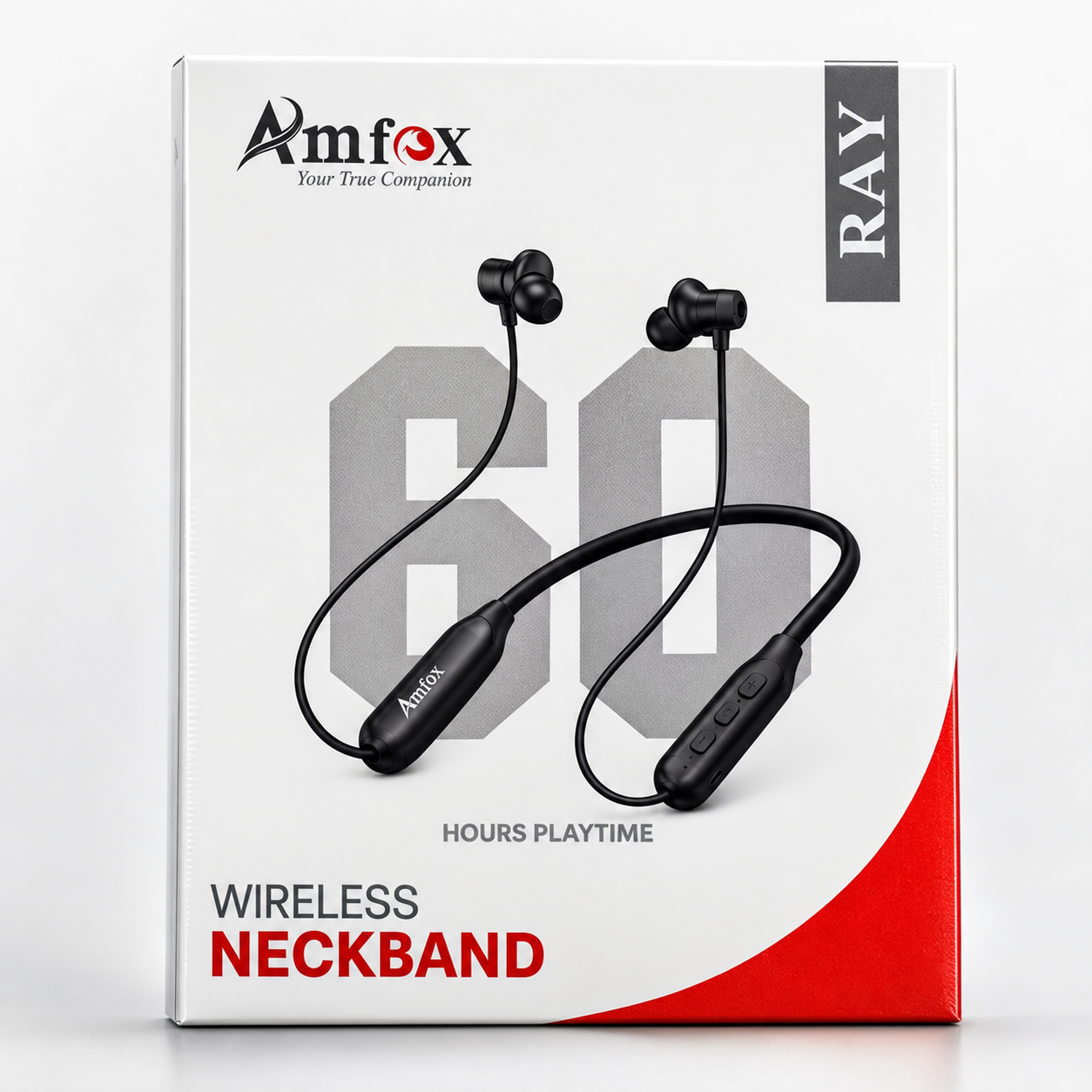 Amfox Ray Wireless Bluetooth Neckband | 60 Hours Playtime | 400 Hours Standby | Deep Bass | Magnetic Earbuds | HD Mic | Fast Charging