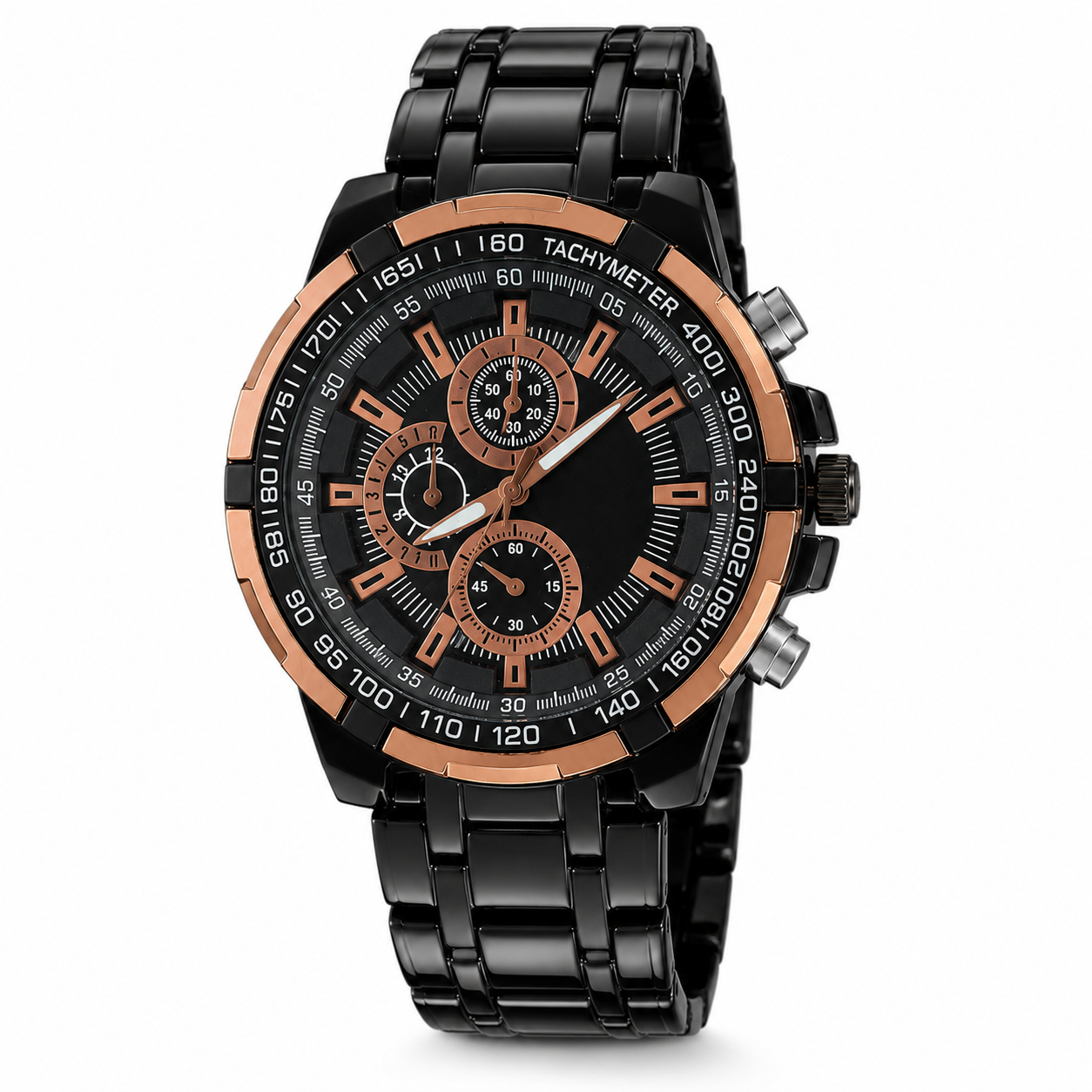 Luxury Black Metal Analog Chronograph Style Wrist Watch for Men | Premium Stainless Steel Strap | Business, Casual & Party Wear