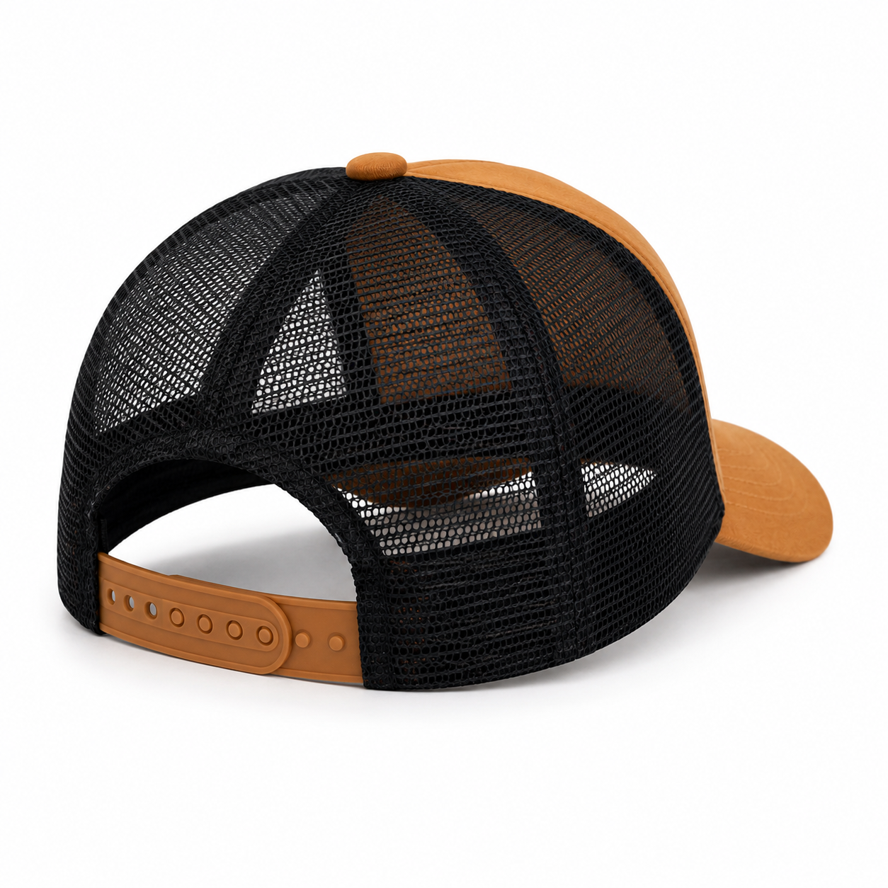 Woodland Trucker Cap | Brushed Twill Front & Breathable Mesh Back | 5 Panel | Adjustable Strap | Camel & Black