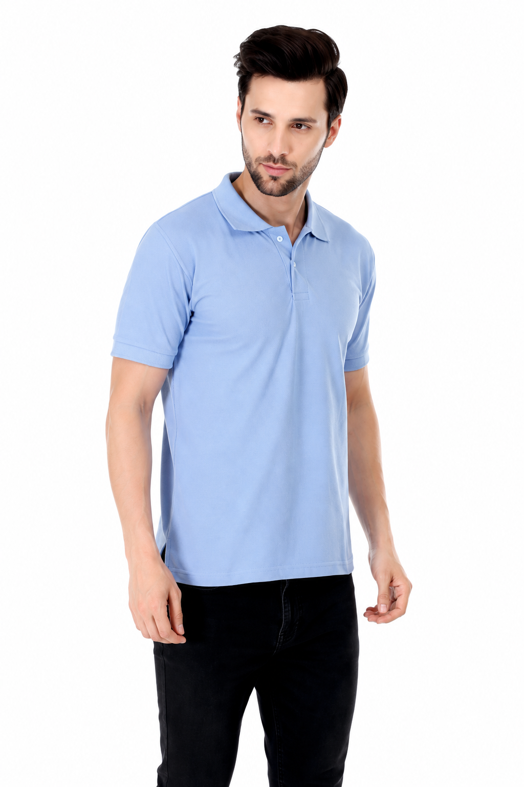 Black Label Polo T-Shirt | Premium Spun Matty Fabric | GSM 180 | Regular Fit | Sky Blue