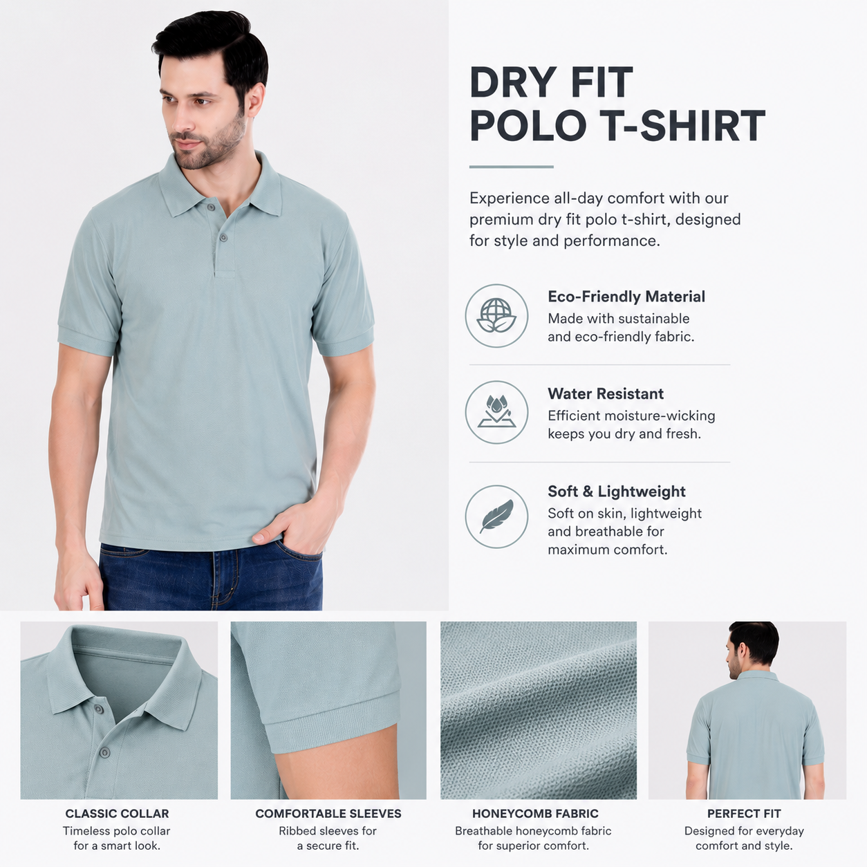 Honeycomb Dry Fit Polo T-Shirt | 100% Polyester | 180 GSM | Quick Dry | Regular Fit