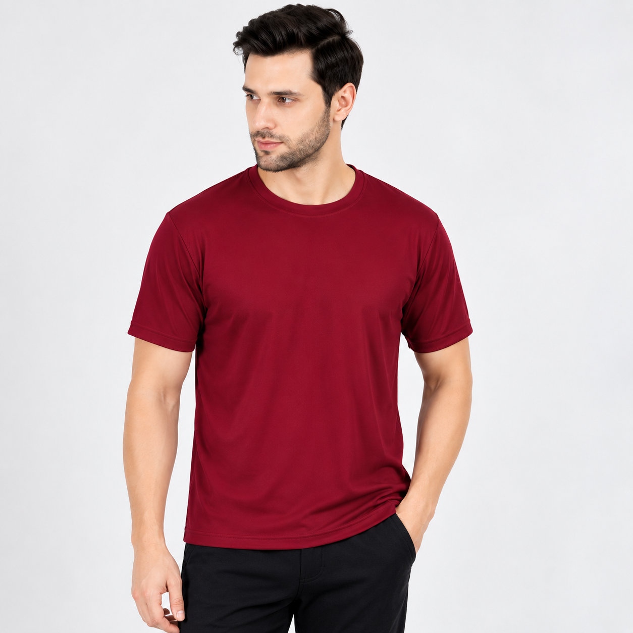 Dry Fit Round Neck T-Shirt | Nirmal Net Fabric | 180 GSM | Quick Dry | Breathable | Maroon