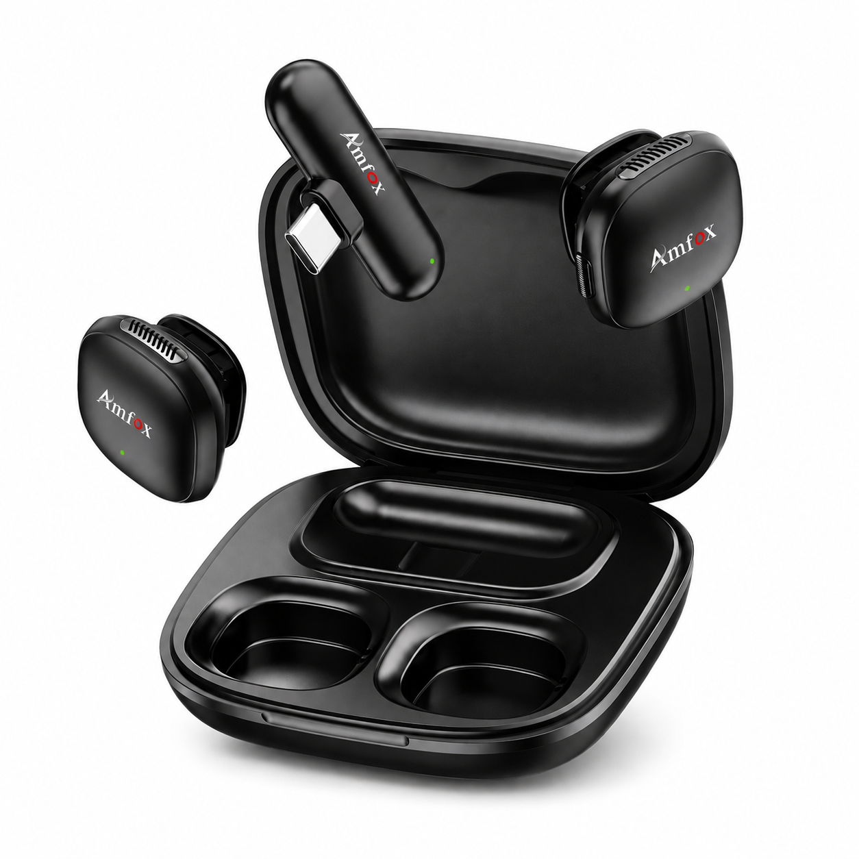 Amfox AM-24 AI Wireless Microphone | 32H Battery | 1200mAh Charging Case | Hi-Res Audio | Magnetic Clip