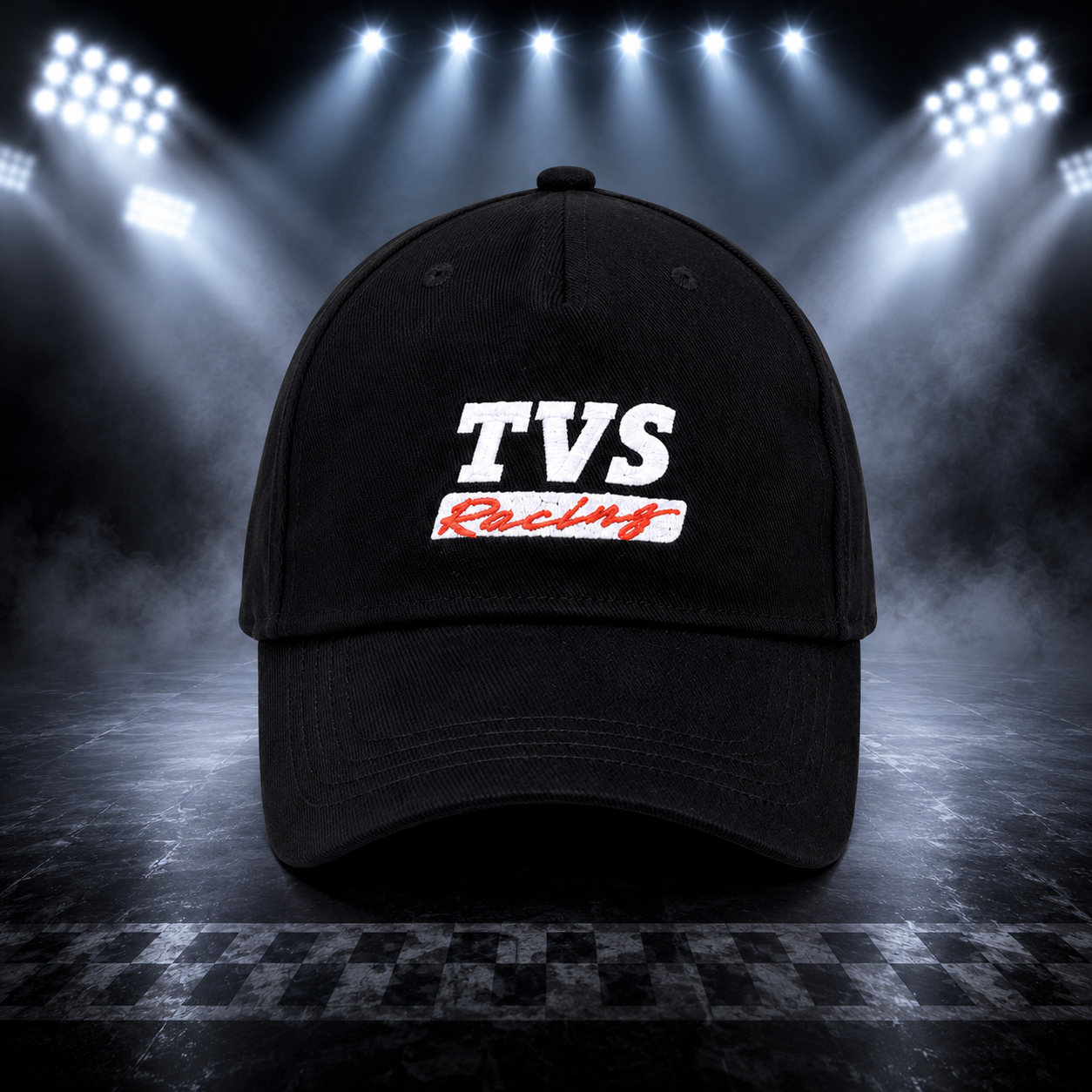 TVS Racing 5 Panel Baseball Cap | Premium Brushed Twill | Adjustable Strap | Black
