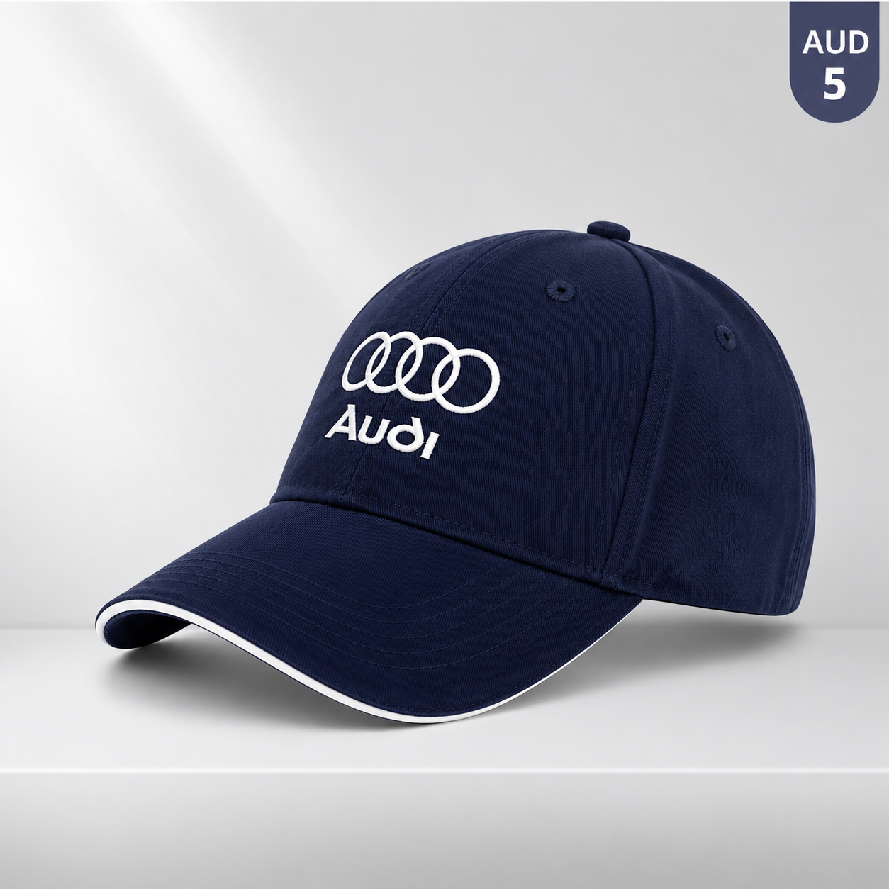 Audi 6 Panel Cotton Twill Baseball Cap | Adjustable Strap | Navy Blue