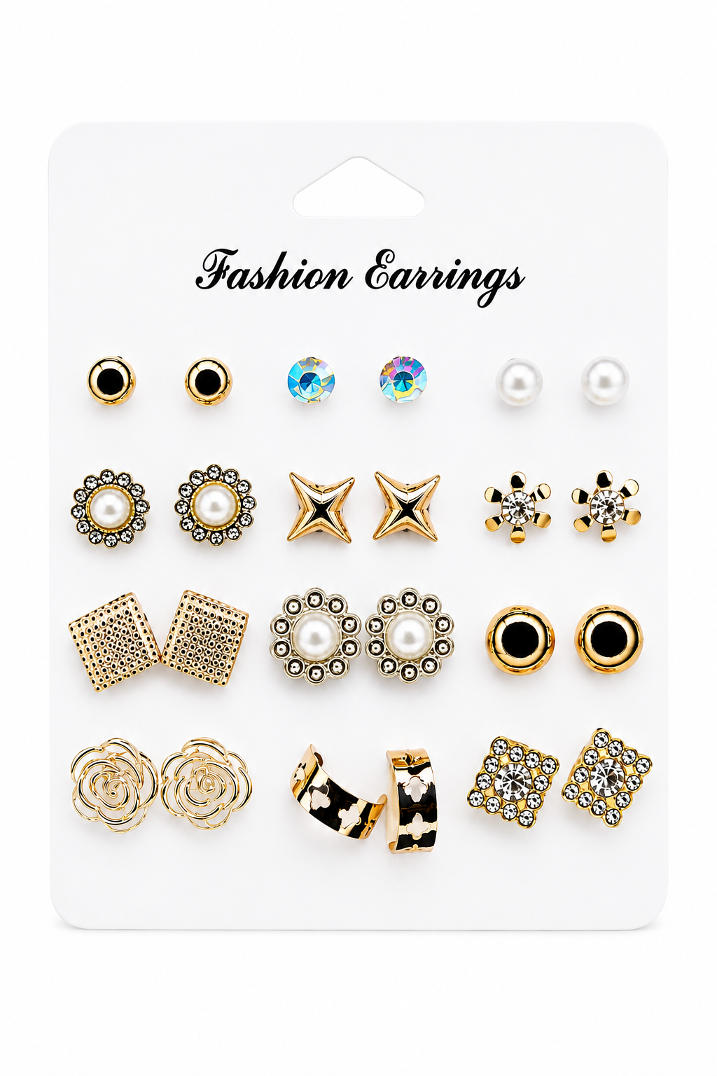 Fashion Stud Earrings Combo Pack | 12 Pairs Gold, Pearl & Crystal Earrings for Women