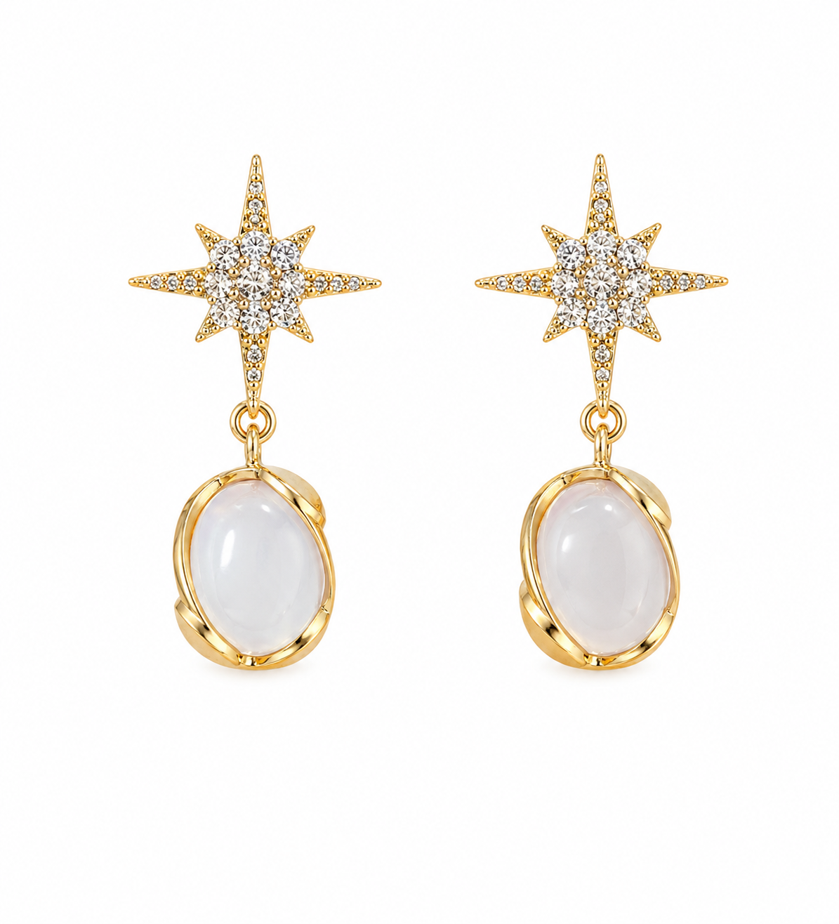 Stainless Steel Anti-Tarnish Celestial Star & Pearl Drop Earrings