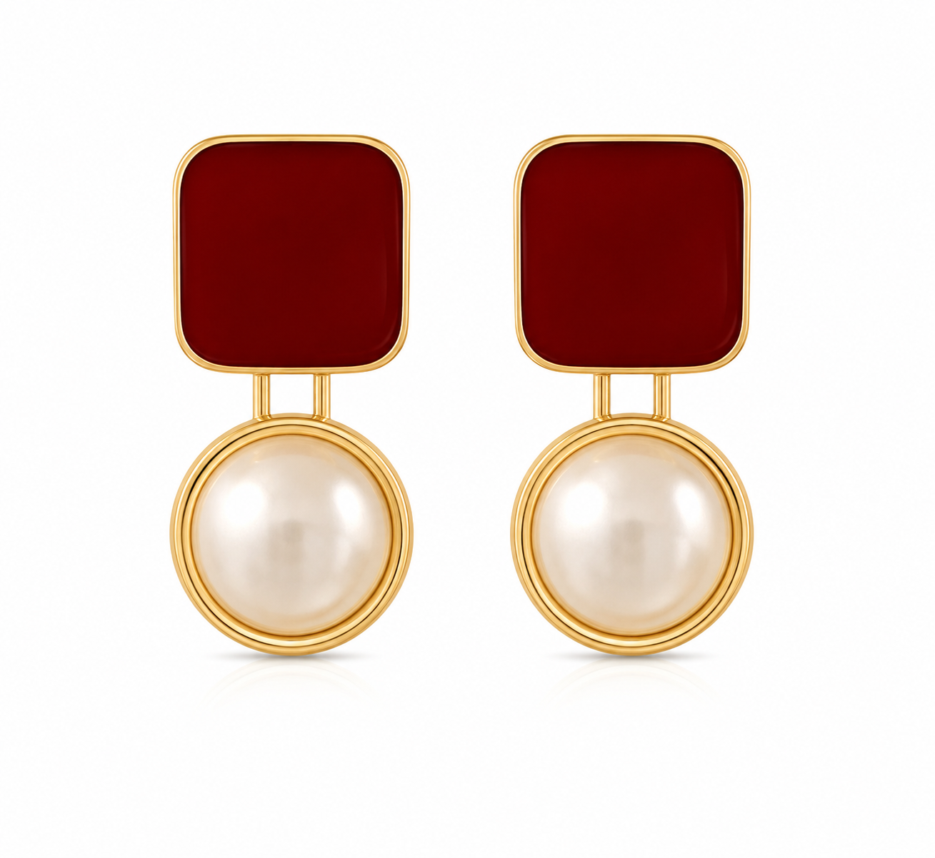 Anti-Tarnish Maroon Enamel Pearl Drop Earrings
