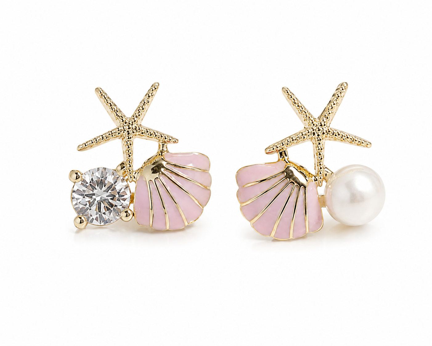 Korean Gold-Plated Starfish Shell Pearl Stud Earrings for Women