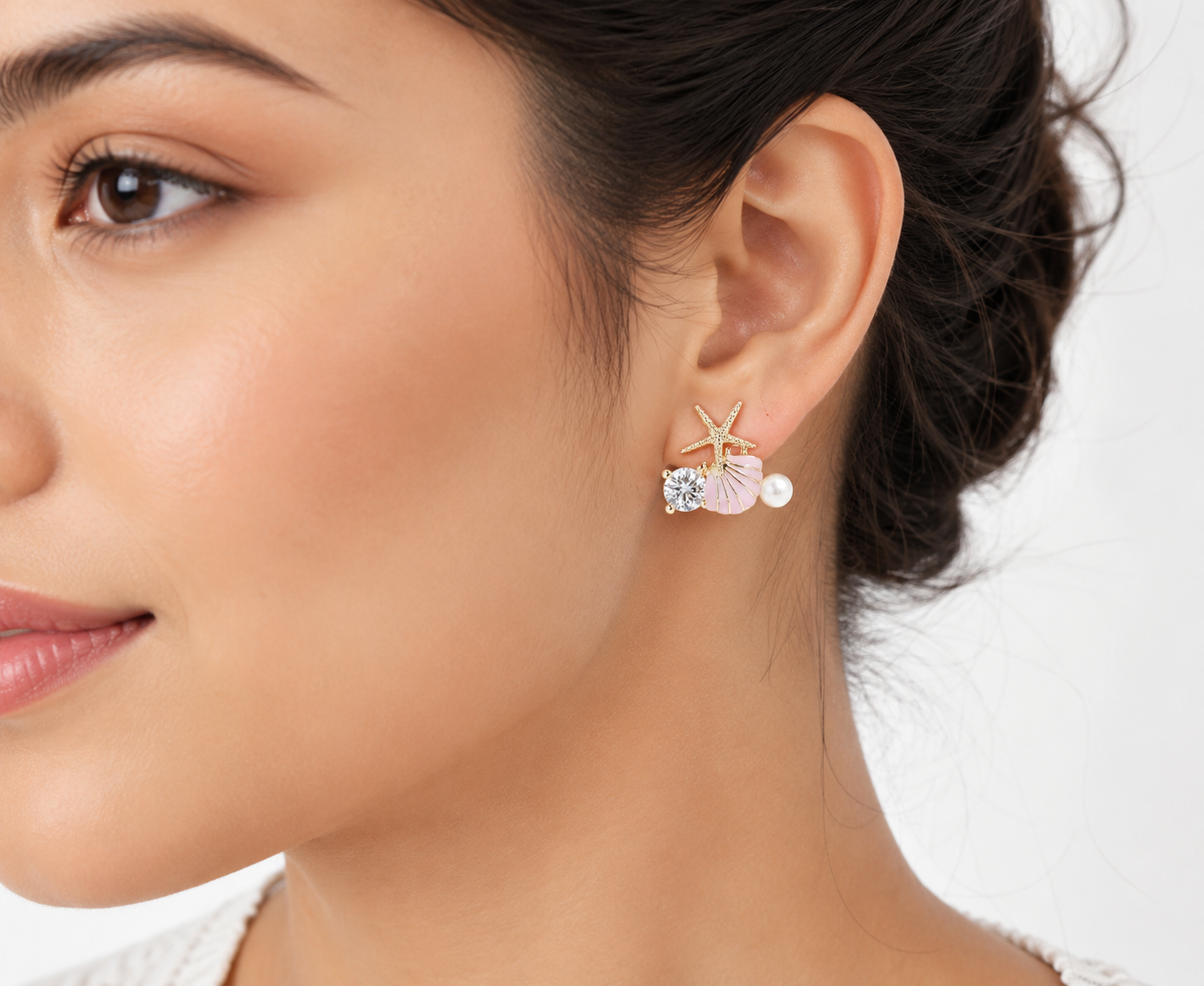 Korean Gold-Plated Starfish Shell Pearl Stud Earrings for Women