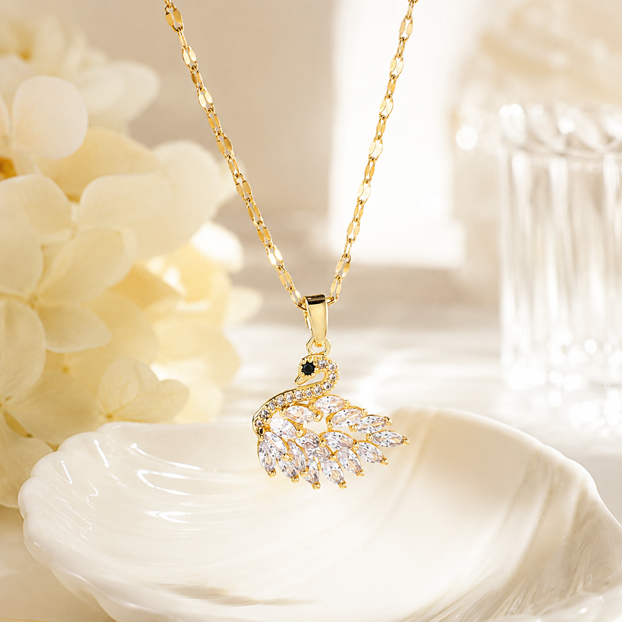 Elegant Gold Swan Crystal Pendant Necklace for Women