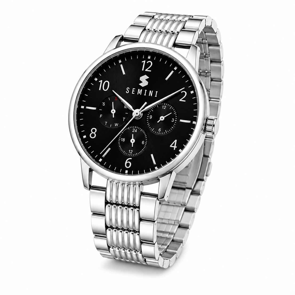 Semini Chrono Classic Black Analog Watch for Men | Premium Stainless Steel Bracelet | Quartz Movement