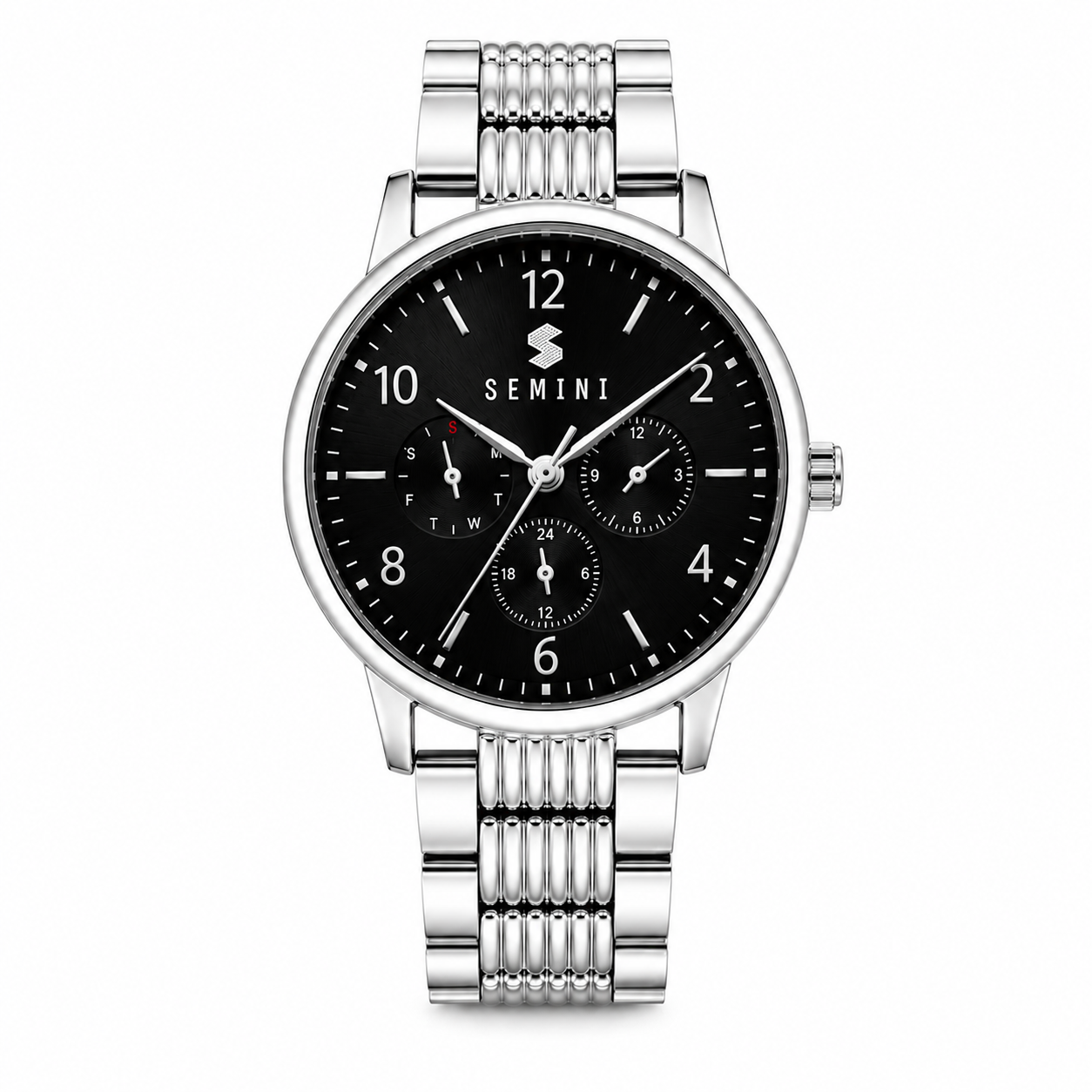 Semini Chrono Classic Black Analog Watch for Men | Premium Stainless Steel Bracelet | Quartz Movement