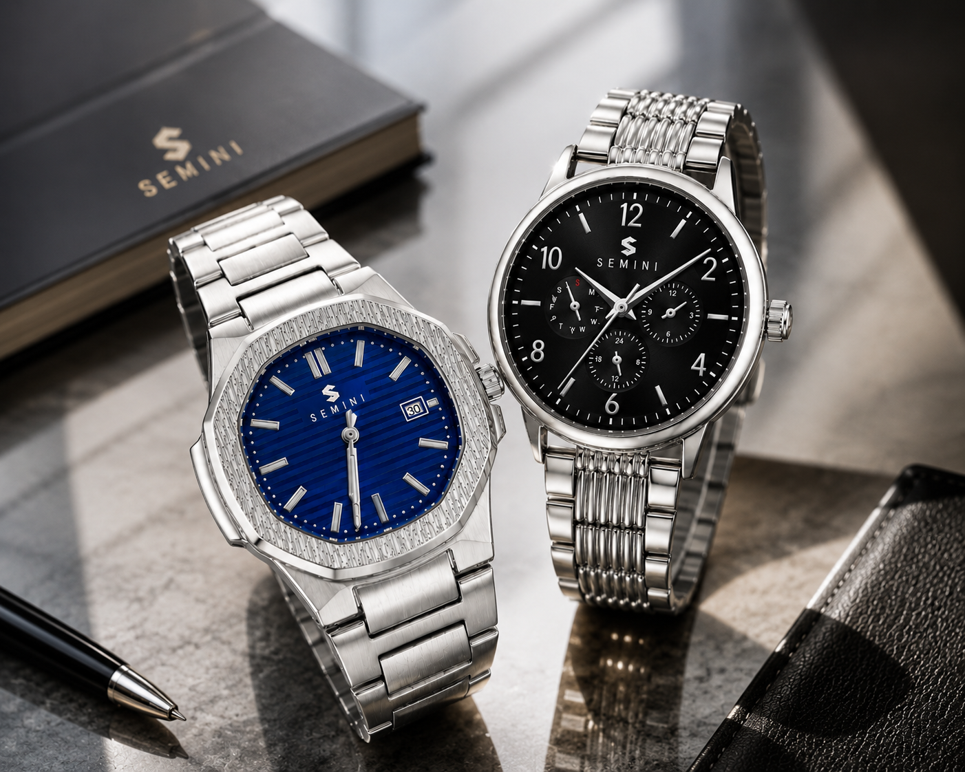 Semini Royal Blue & HMT Chrono Classic Premium Watch Combo | Stainless Steel Strap | Quartz Movement (Pack of 2)