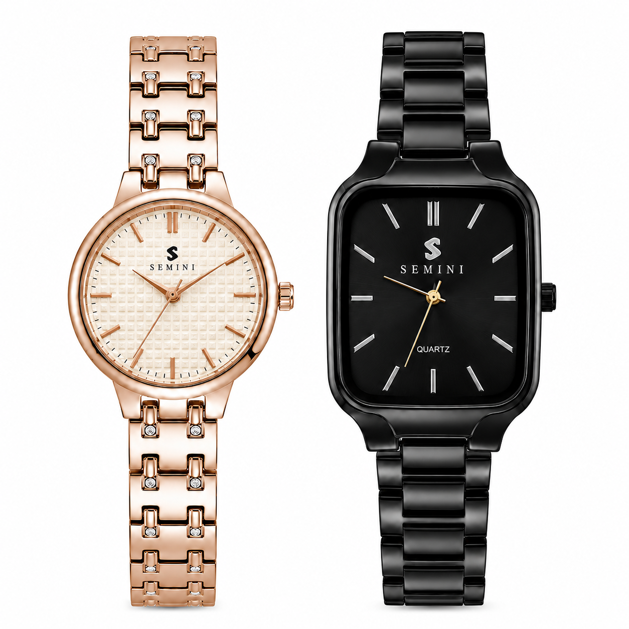 Midnight Black & Rose Gold Premium Couple Watch Combo | Quartz Analog Watches | Elegant Gift Set (Pack of 2)
