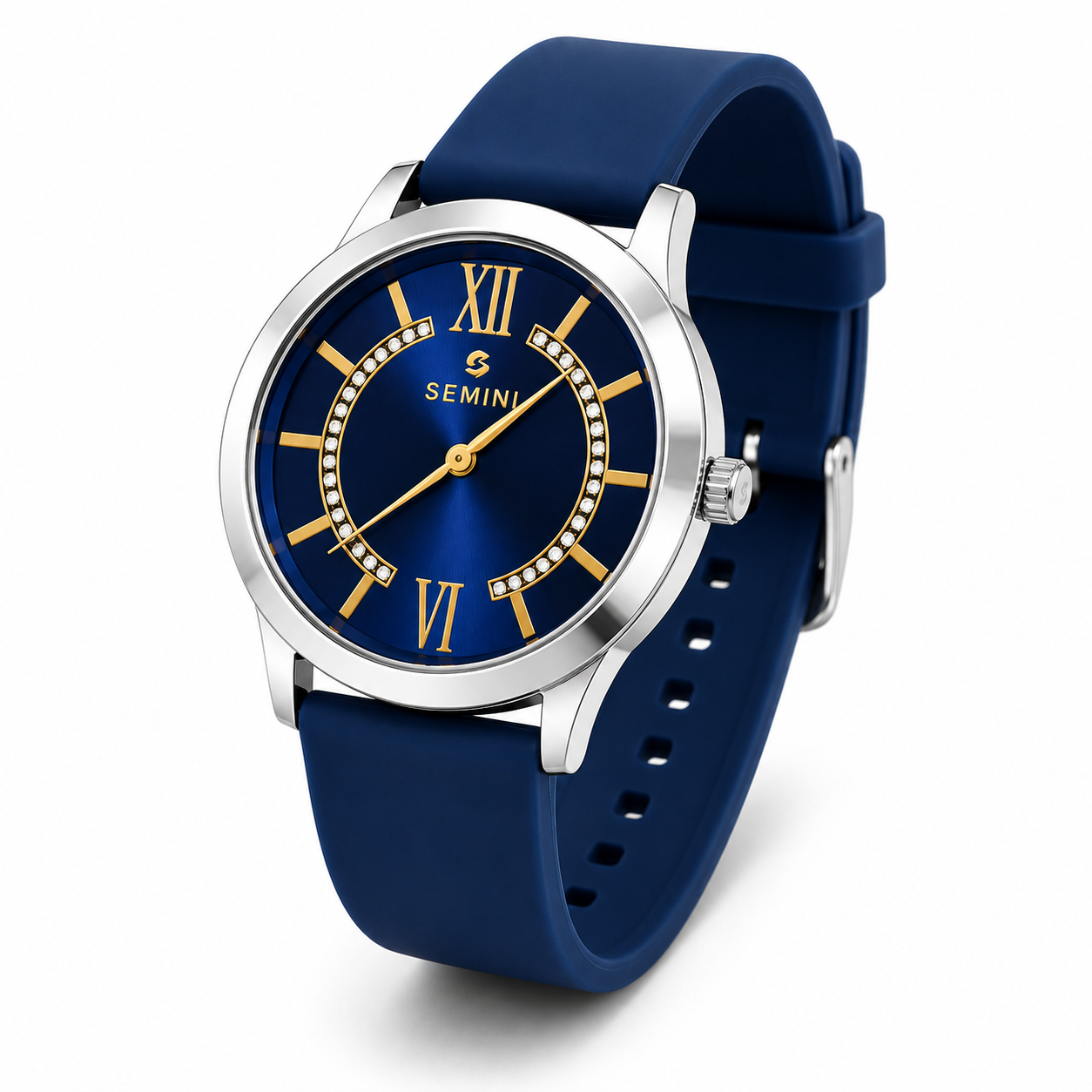 Semini Royale Blue Roman Dial Analog Watch for Men | Premium Silicone Strap | Quartz Movement