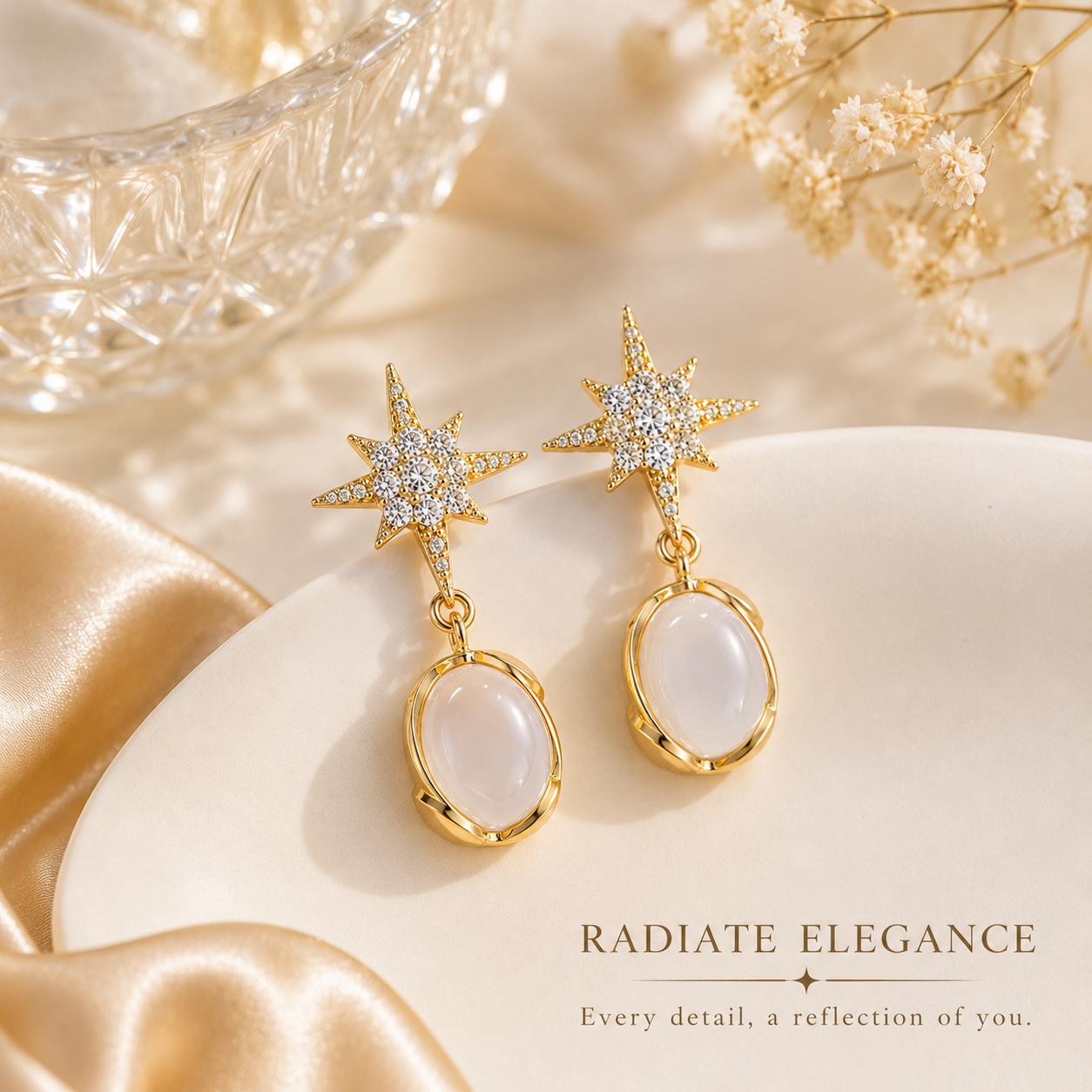 Stainless Steel Anti-Tarnish Celestial Star & Pearl Drop Earrings