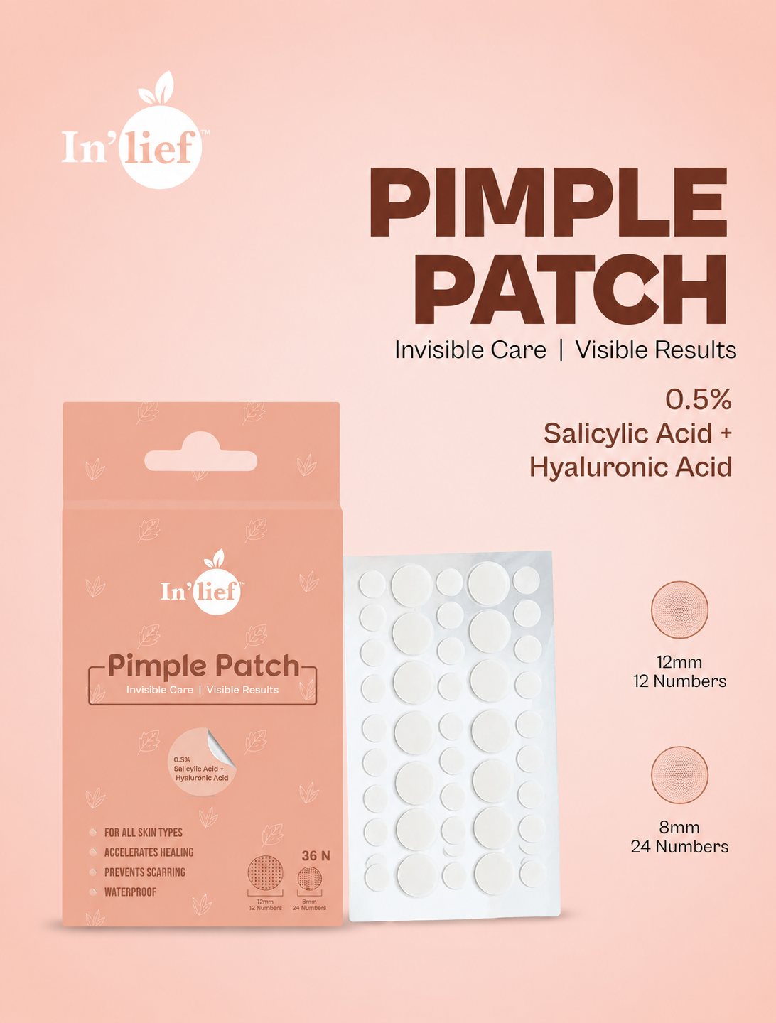 Acne Pimple Patch – Hydrocolloid Spot Treatment | Invisible, Overnight Healing | 0.5% Salicylic + Hyaluronic Acid (36 Patches)