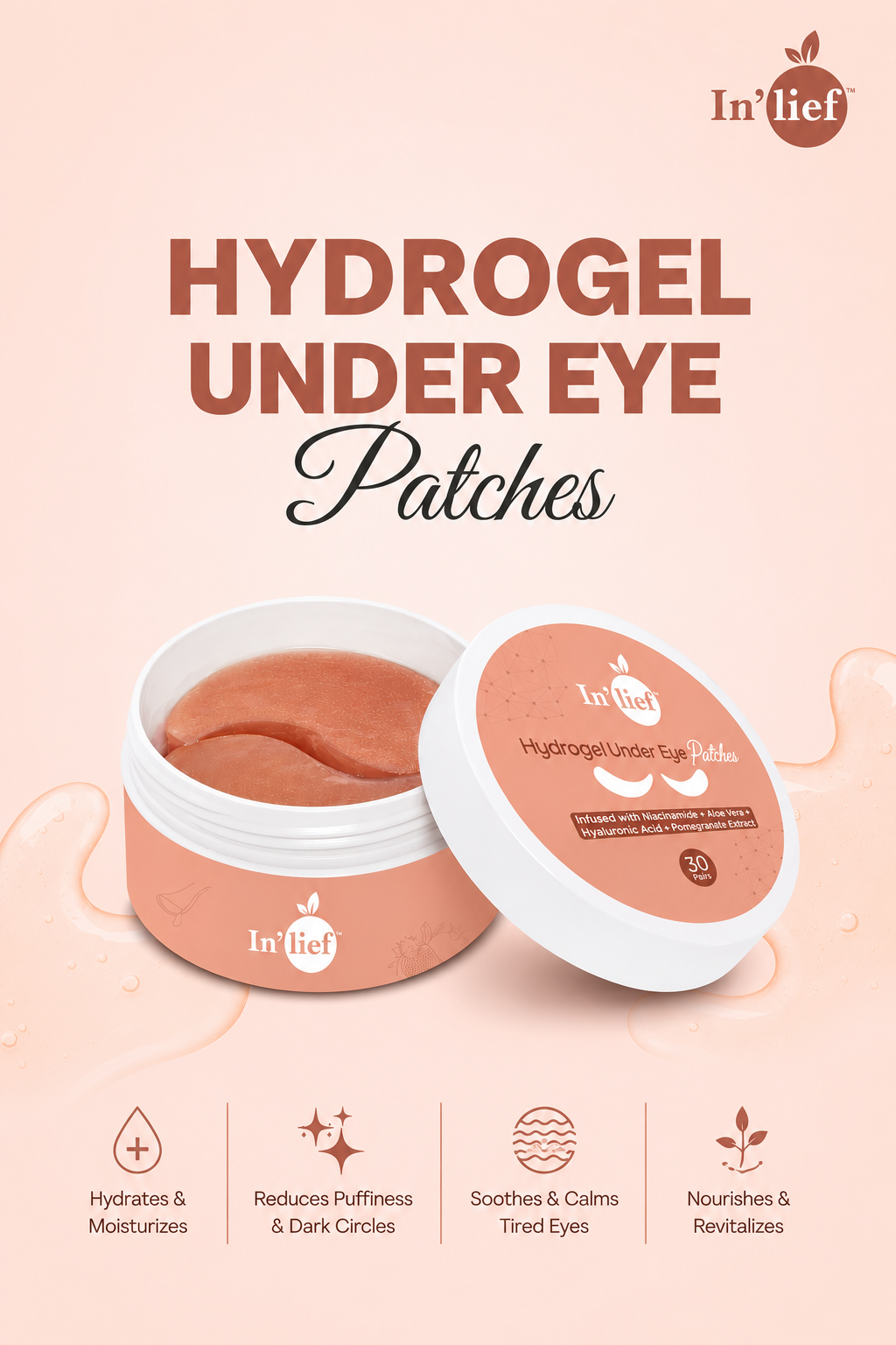 Hydrogel Under Eye Patch (30 Pairs) | Infused with Niacinamide, Aloe Vera, Hyaluronic Acid & Pomegranate Extract