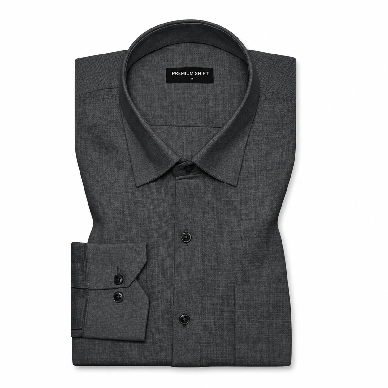 Dark Grey Textured Linen Shirt For Men