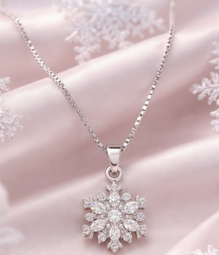 Jazz And Sizzle Silver Snowflake Pendant Chain Necklace