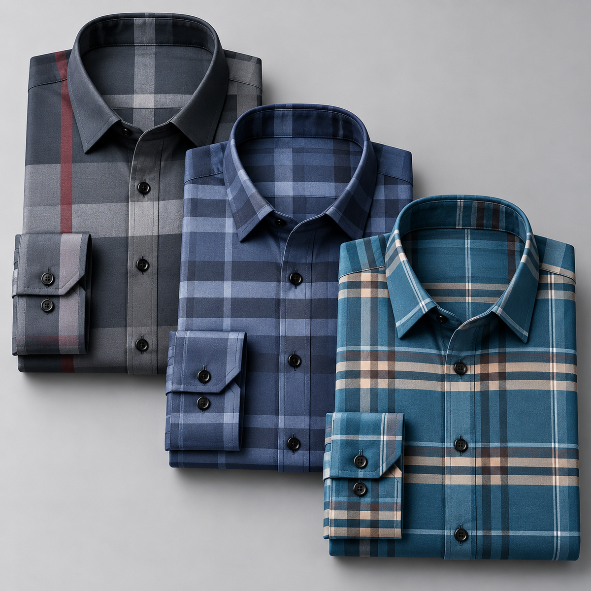 Classic Check Collection – Pack of 3 | Navy Blue + Dark Teal + Black