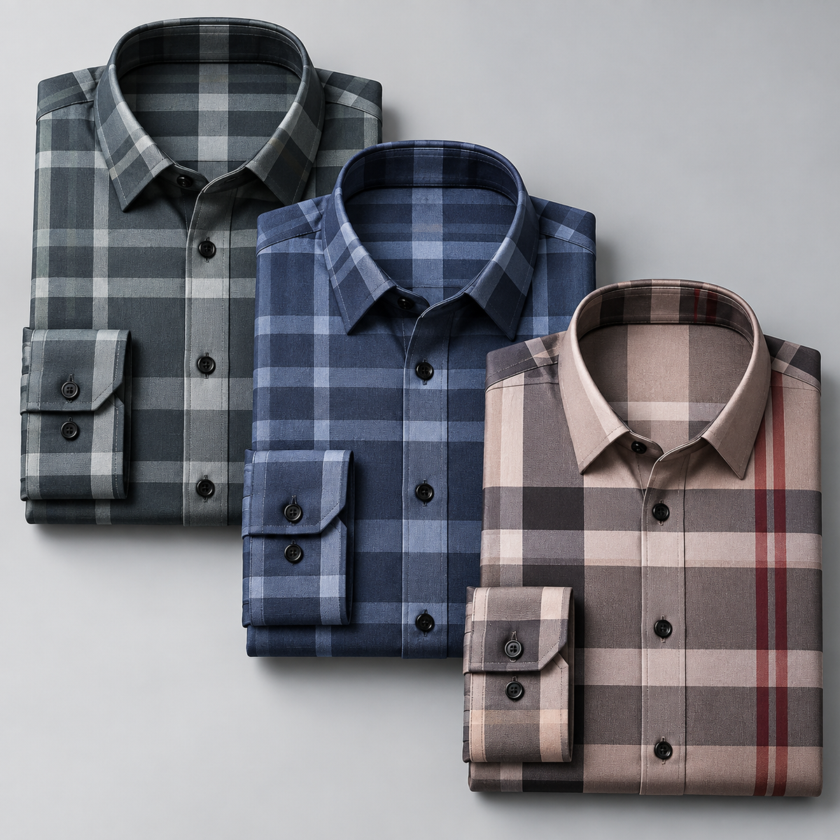 Classic Check Collection – Pack of 3 | Green + Blue + Peach Grey