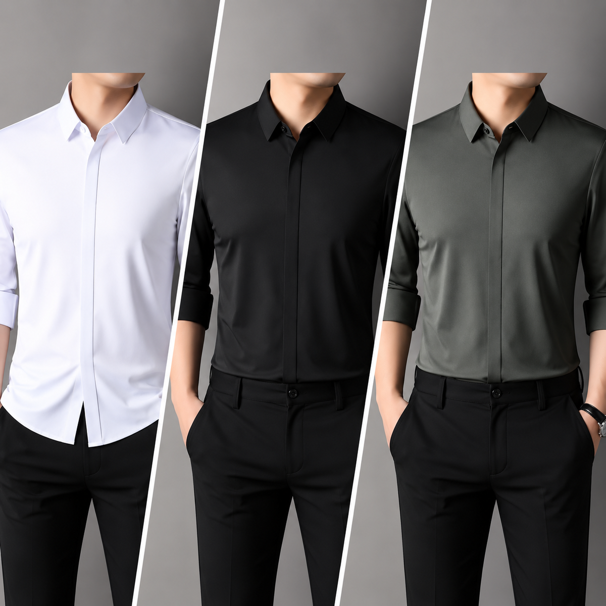 Magbalo® Solid Premium Men's Shirt Combo – White, Grey & Black | Pack of 3