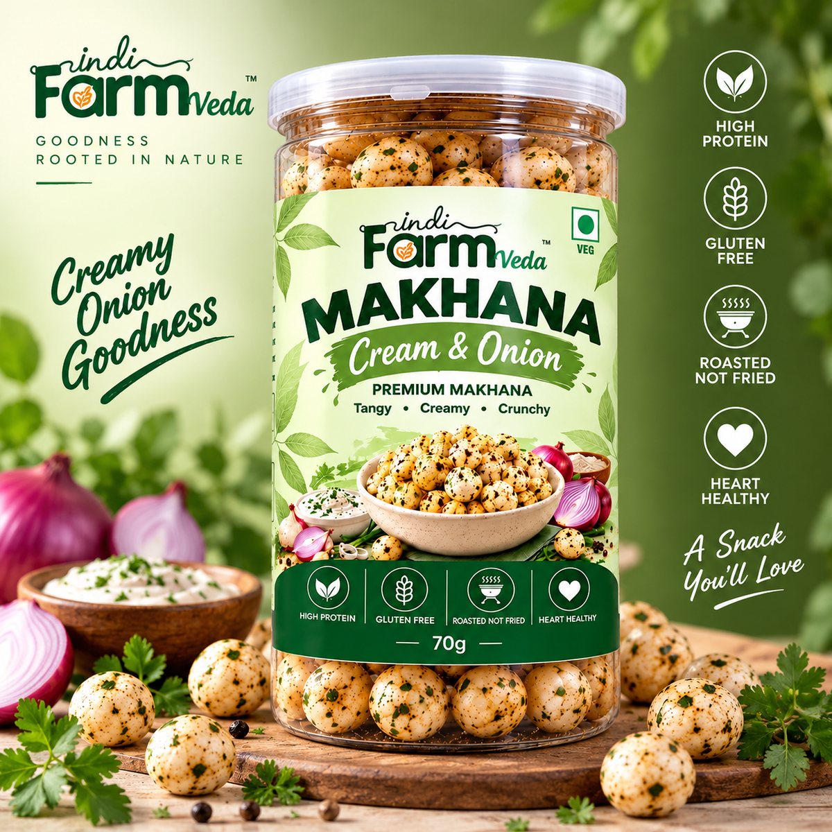 IndiFarmVeda Cream and Onion Makhana