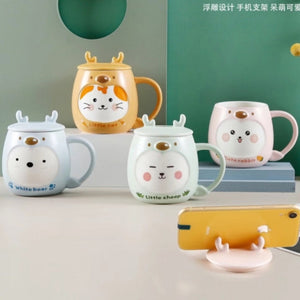 Cute Animal Ceramic Mug with Phone Stand - Tinyminymo
