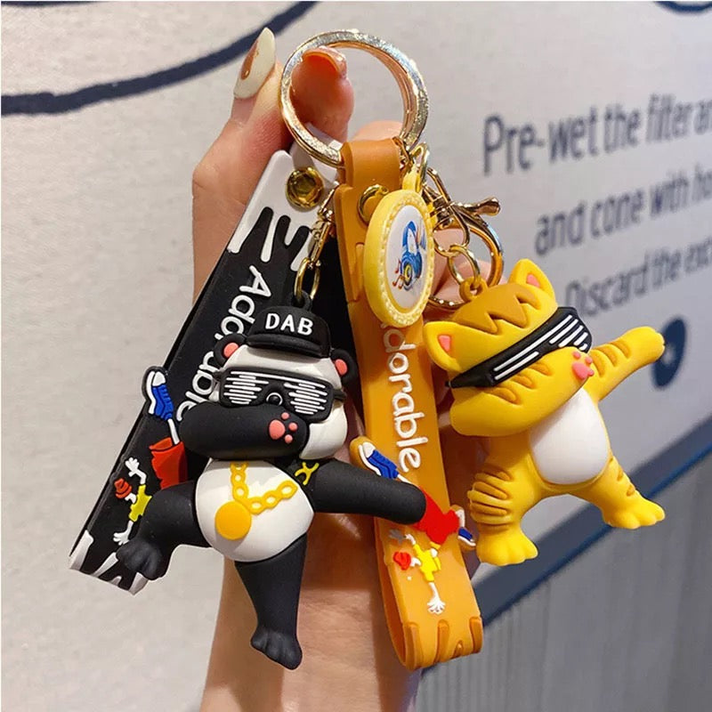 Dab Panda and Cat 3D Keychain