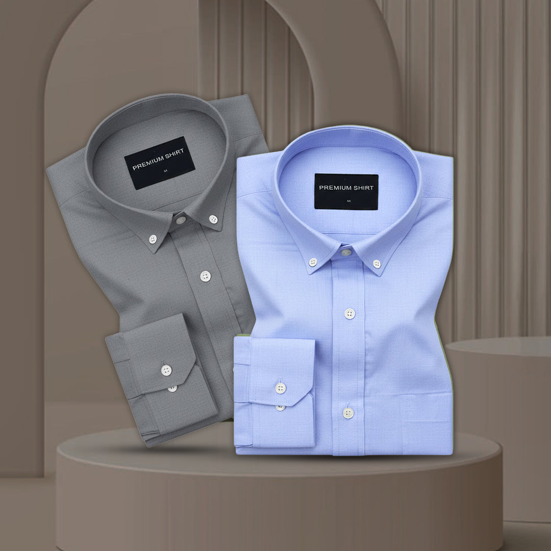 Pack of 2 Oxford Cotton Shirt For Men (Dark Grey & Denim Blue)