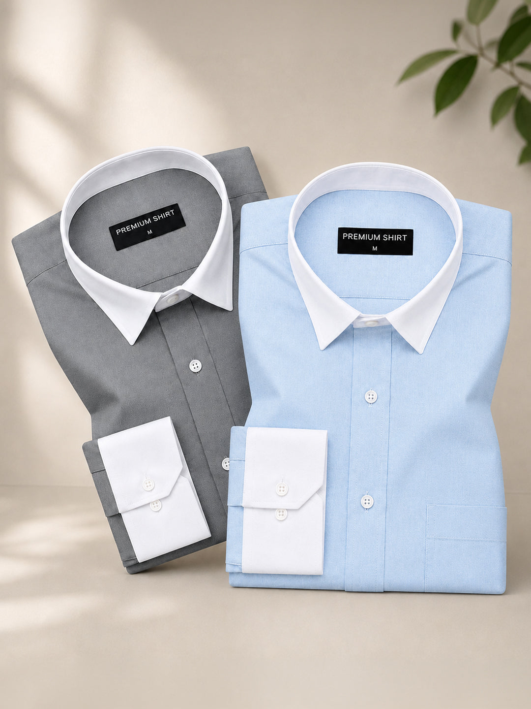 Pack of 2 White Collar Oxford Cotton Shirt For Men (Dark Grey & Sky Blue)