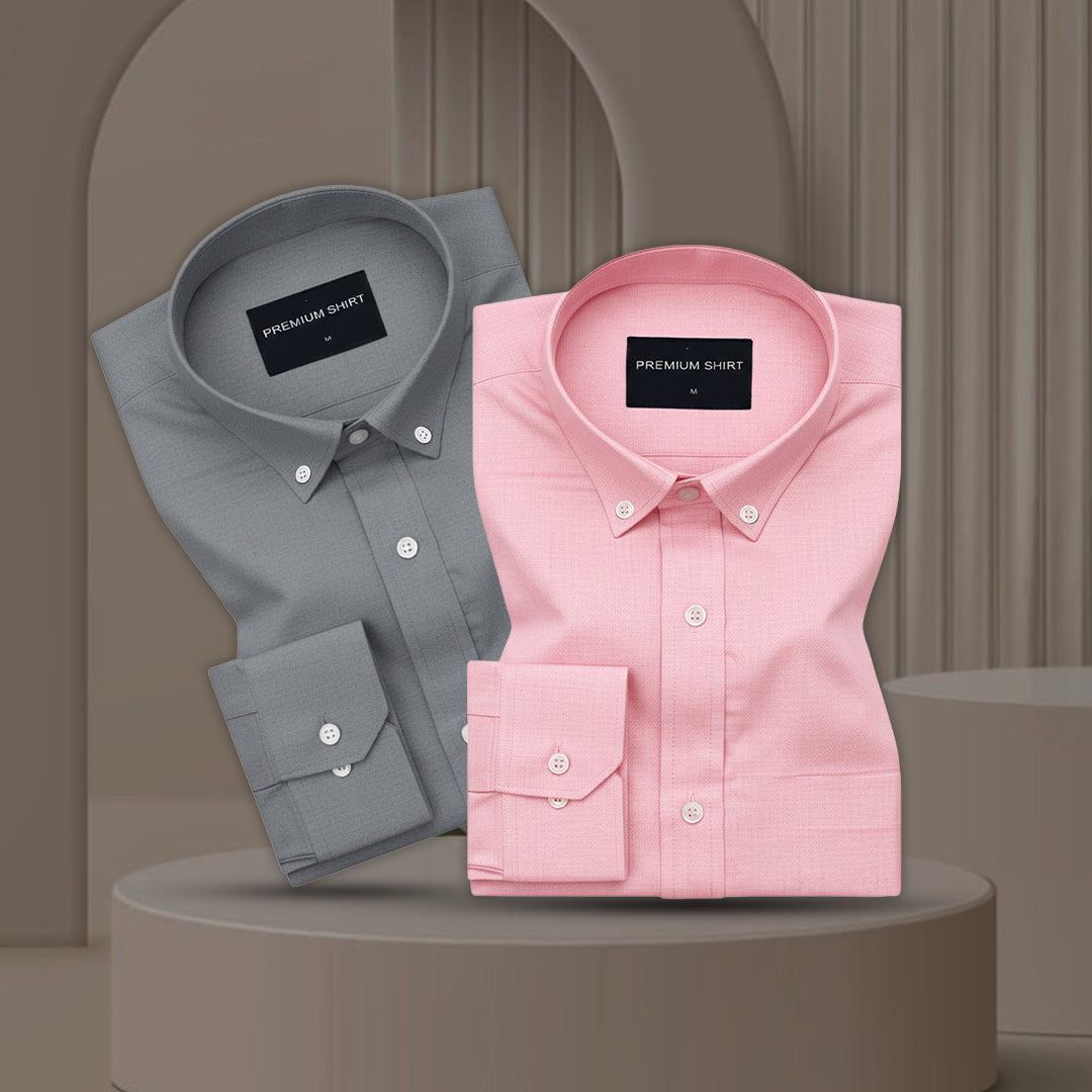 Pack of 2 Oxford Cotton Shirt For Men (Dark grey & Pink)
